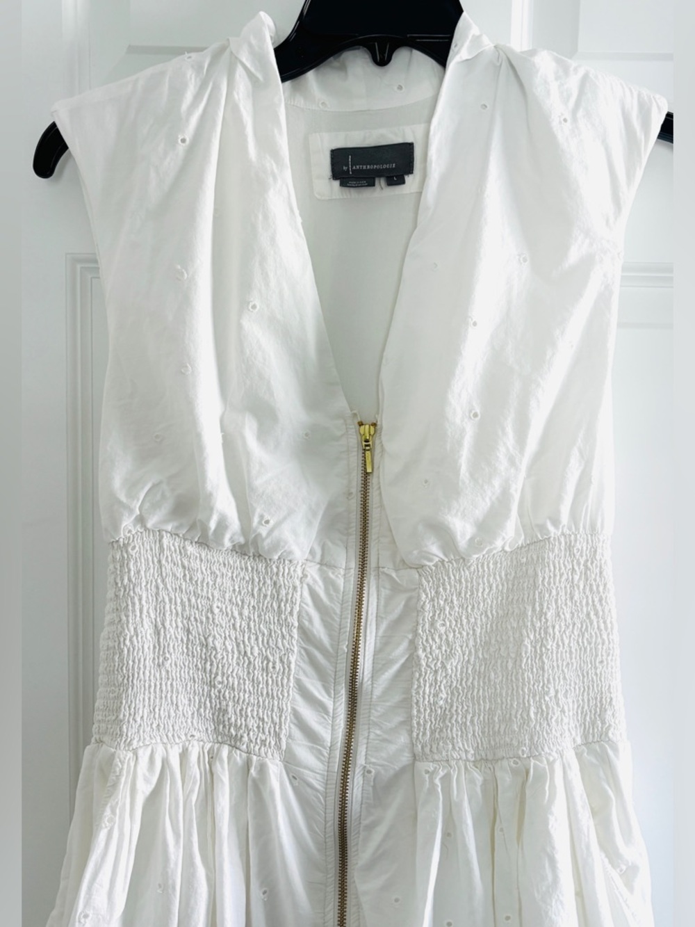 Anthropologie Tommie Cap-Sleeve Zip-Front White Eyelet Midi Dress - Size L - Picture 5 of 6